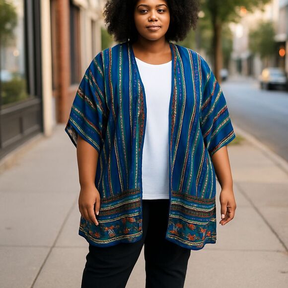 Live 4 Truth Kimono Cover Up 3X Boho Sheer High Low Layering Piece Autumn Chic - Picture 2 of 10